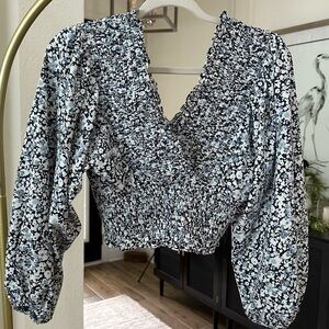 Abercrombie & Fitch Blue Floral Smocked Blouse